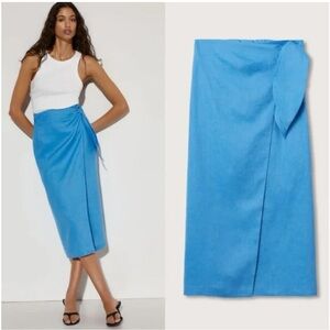 Mango Linen Wrap Skirt Blue Size Large